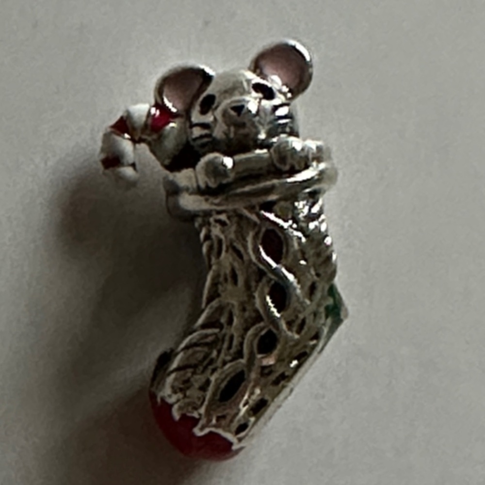Pandora Christmas Silver and Red Mouse Charm Bracelet